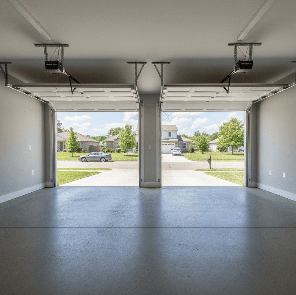 Clean organized garage with space to park cars